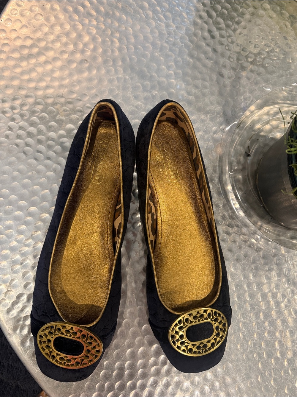 Women's Navy Coach Ballet Flats with Gold Accent